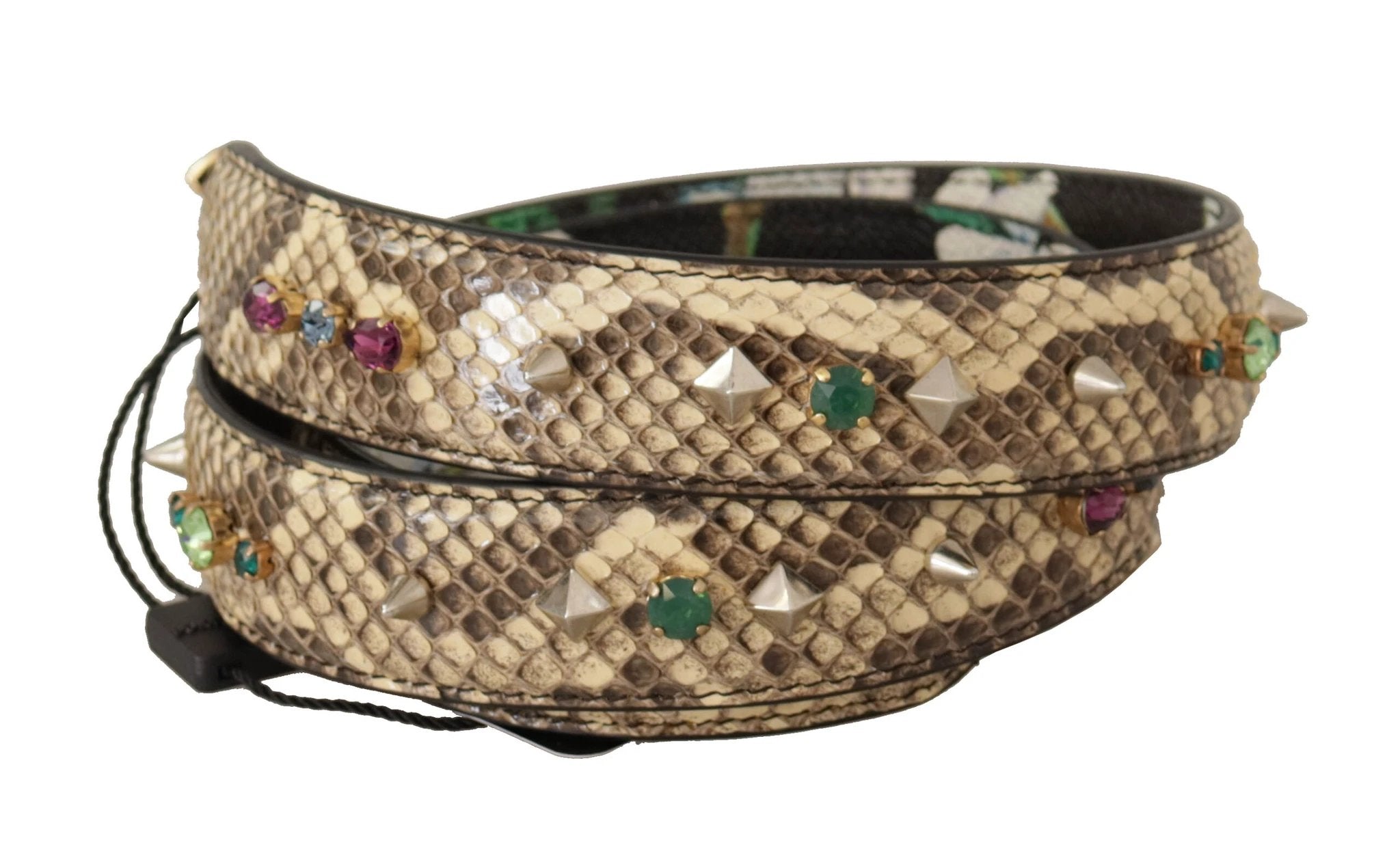 Dolce & Gabbana Beige Exotic Leather Crystals Reversible Shoulder Strap by Dolce & Gabbana