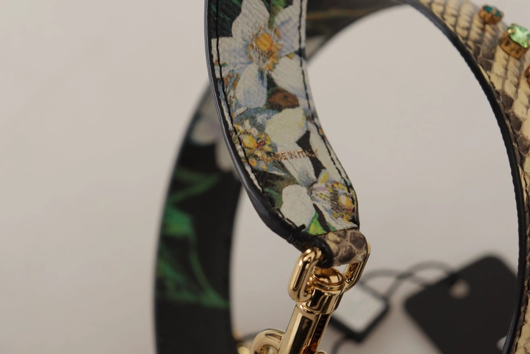 Dolce & Gabbana Beige Exotic Leather Crystals Reversible Shoulder Strap by Dolce & Gabbana