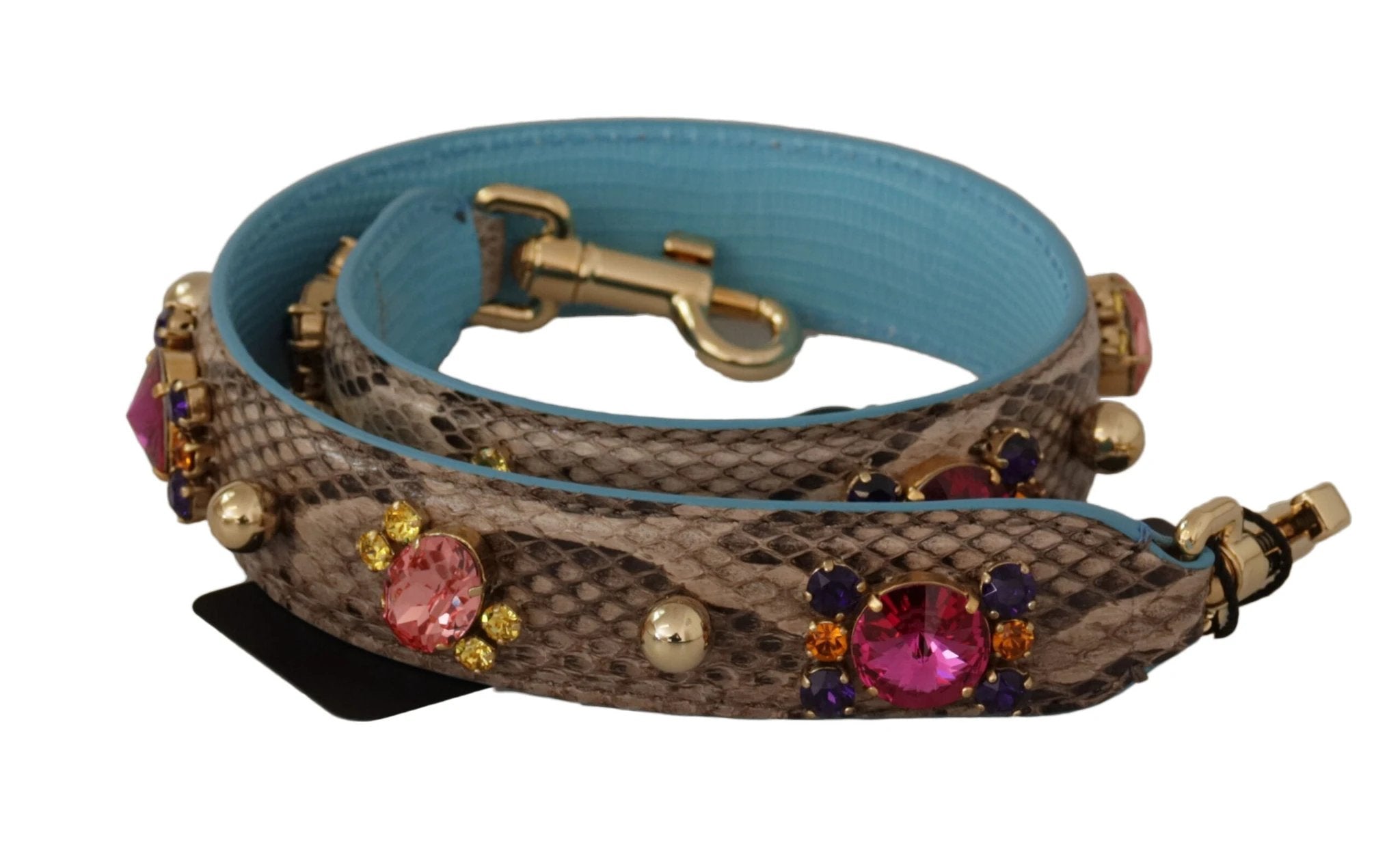 Dolce & Gabbana Brown Exotic Leather Crystals Shoulder Strap by Dolce & Gabbana