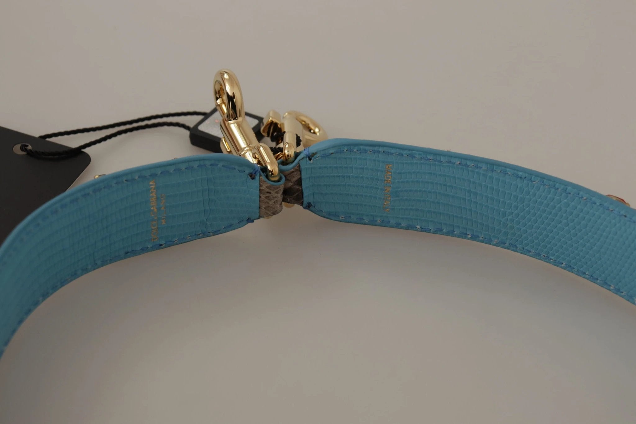 Dolce & Gabbana Brown Exotic Leather Crystals Shoulder Strap by Dolce & Gabbana