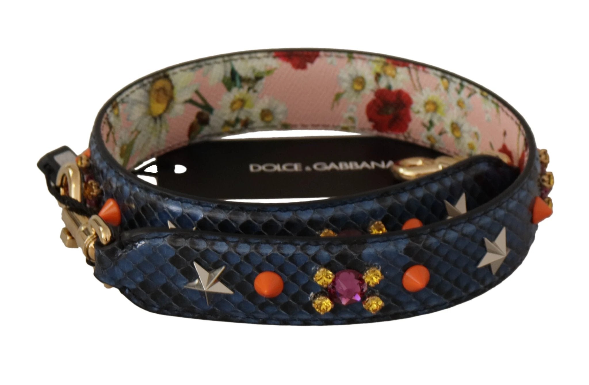 Dolce & Gabbana Blue Exotic Leather Crystals Reversible Shoulder Strap by Dolce & Gabbana