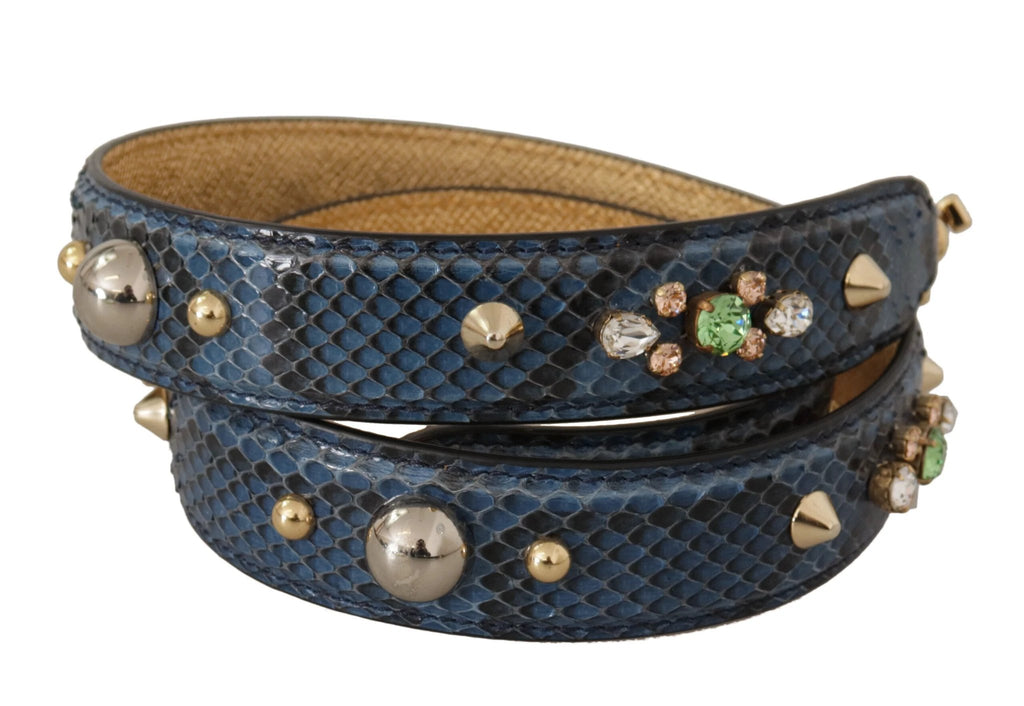 Dolce & Gabbana Blue Exotic Leather Crystals Shoulder Strap by Dolce & Gabbana