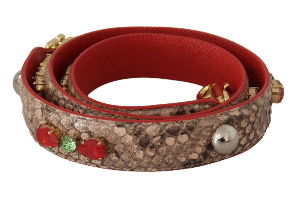 Dolce & Gabbana Brown Python Leather Crystals Shoulder Strap by Dolce & Gabbana