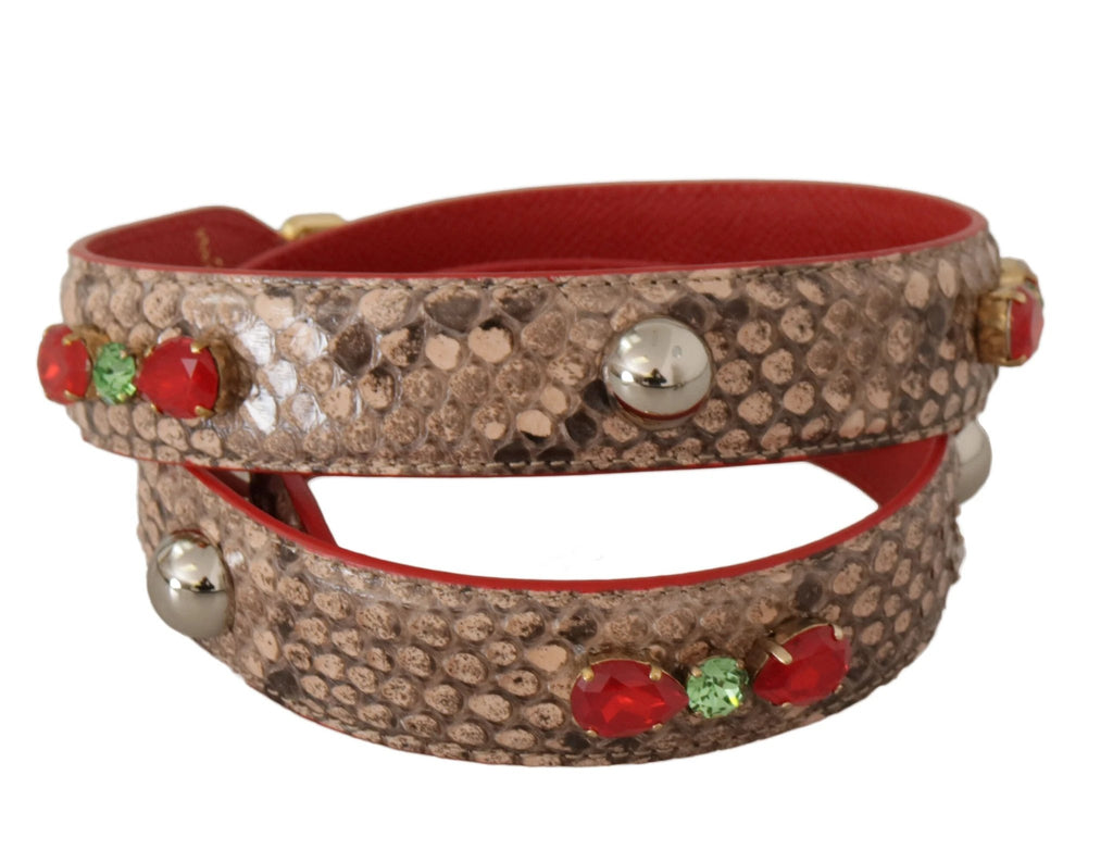 Dolce & Gabbana Brown Python Leather Crystals Shoulder Strap by Dolce & Gabbana