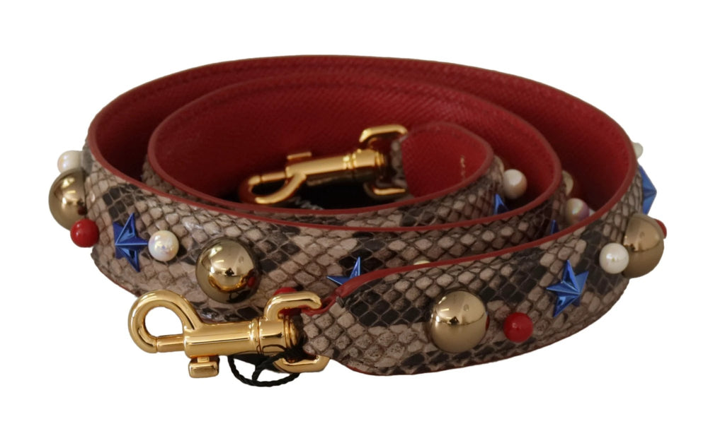 Dolce & Gabbana Brown Python Leather Studded Shoulder Strap by Dolce & Gabbana