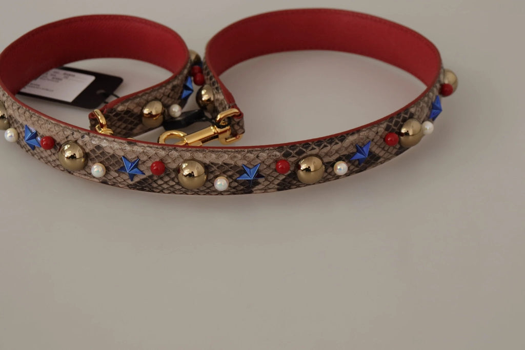 Dolce & Gabbana Brown Python Leather Studded Shoulder Strap by Dolce & Gabbana