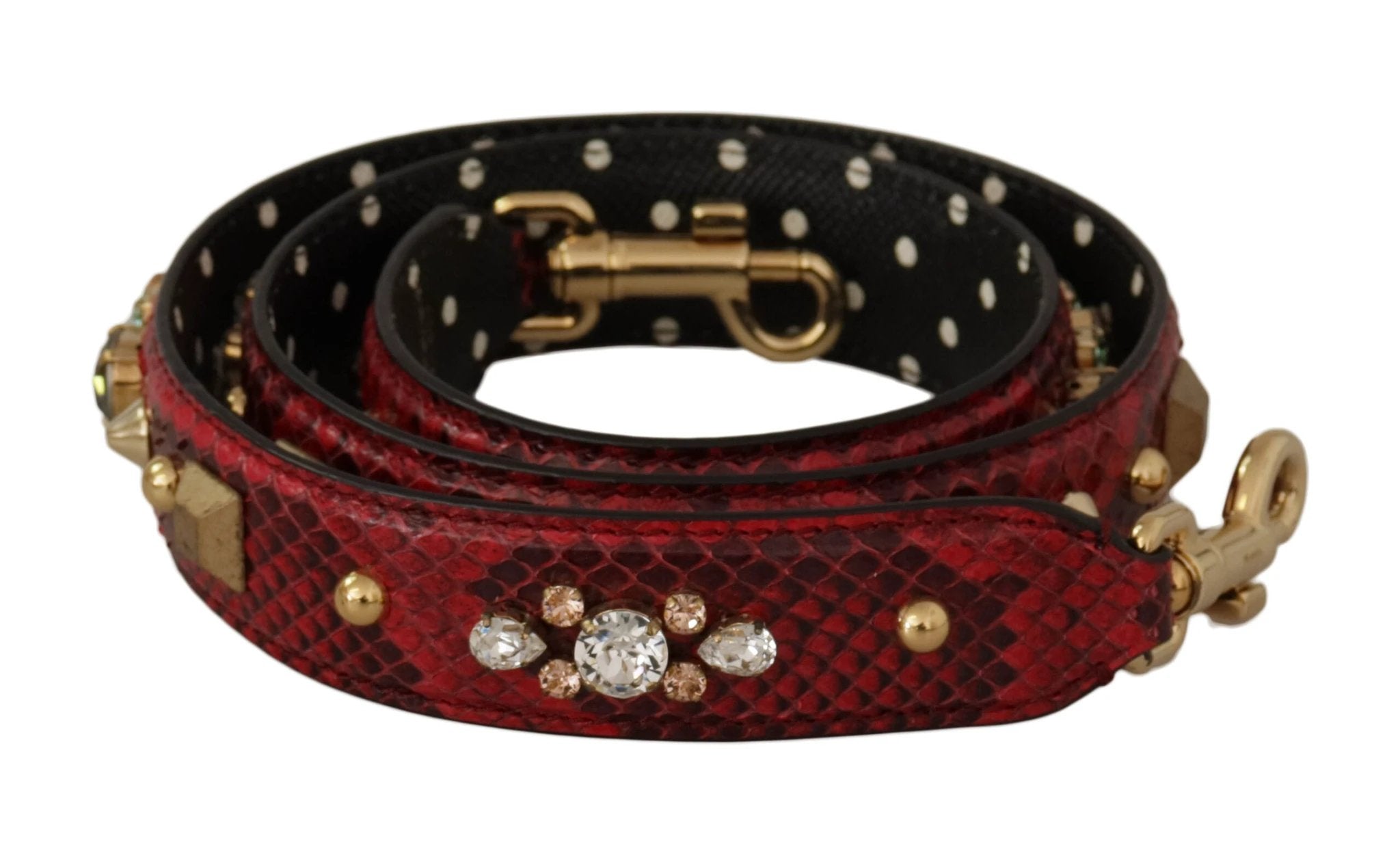 Dolce & Gabbana Red Python Leather Crystals Reversible Shoulder Strap by Dolce & Gabbana