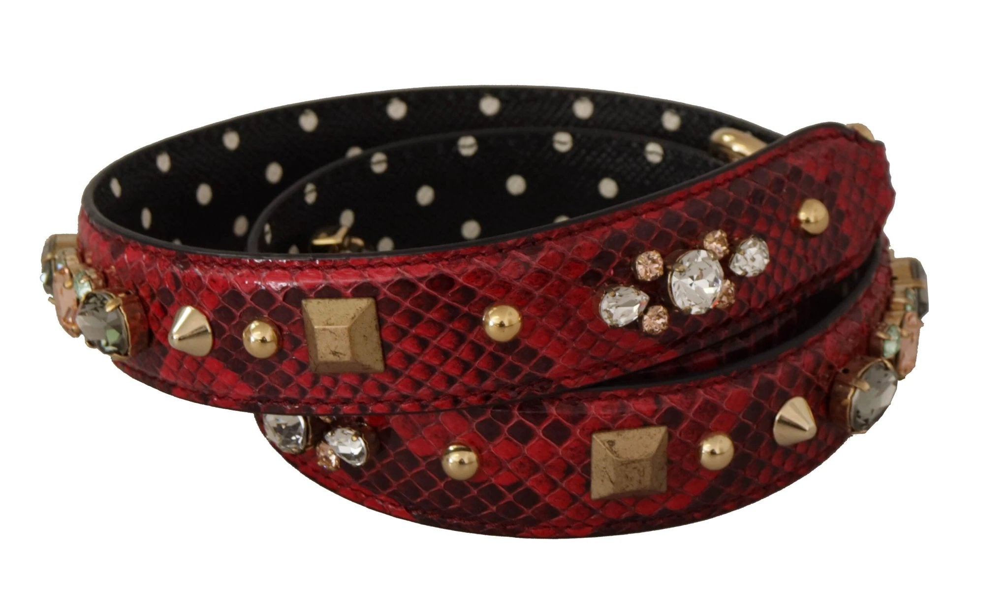 Dolce & Gabbana Red Python Leather Crystals Reversible Shoulder Strap by Dolce & Gabbana