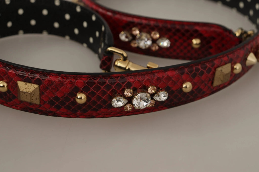 Dolce & Gabbana Red Python Leather Crystals Reversible Shoulder Strap by Dolce & Gabbana