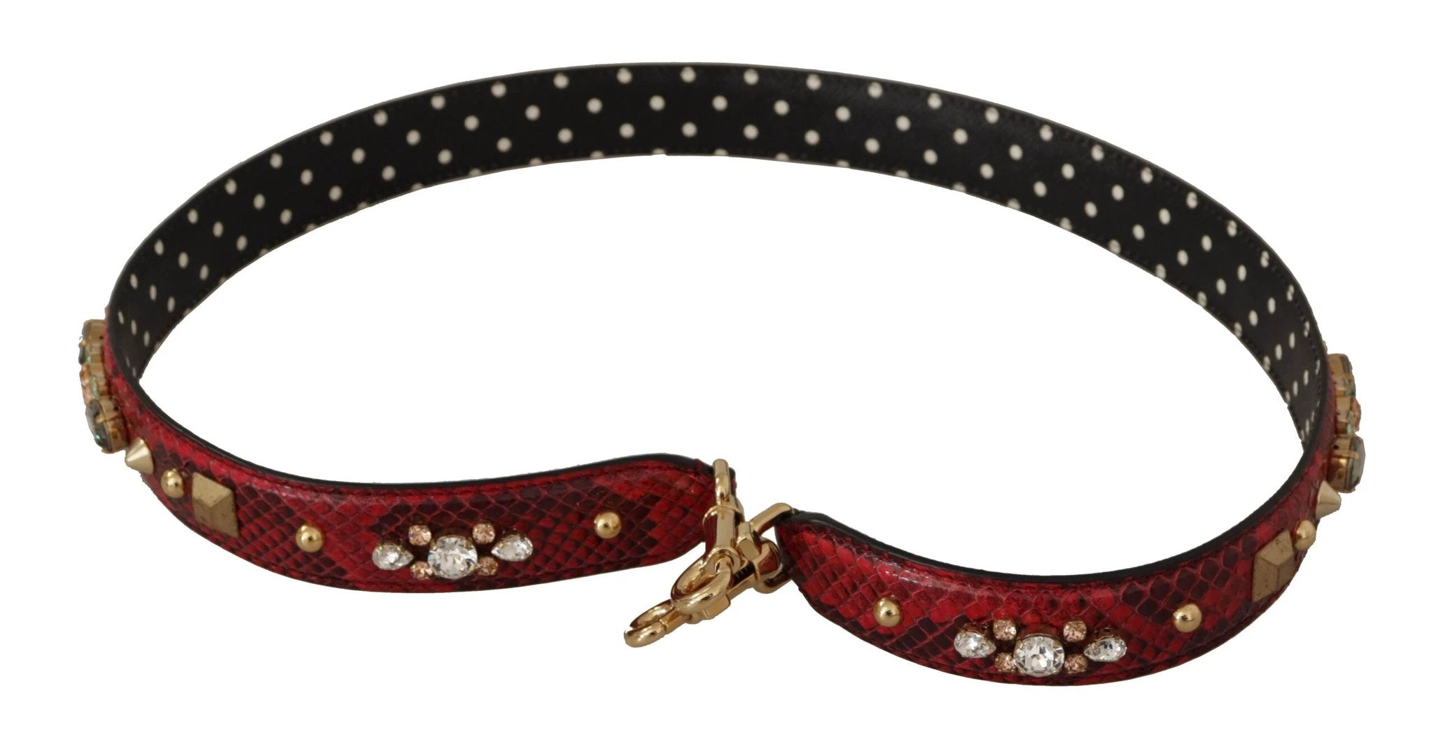 Dolce & Gabbana Red Python Leather Crystals Reversible Shoulder Strap by Dolce & Gabbana