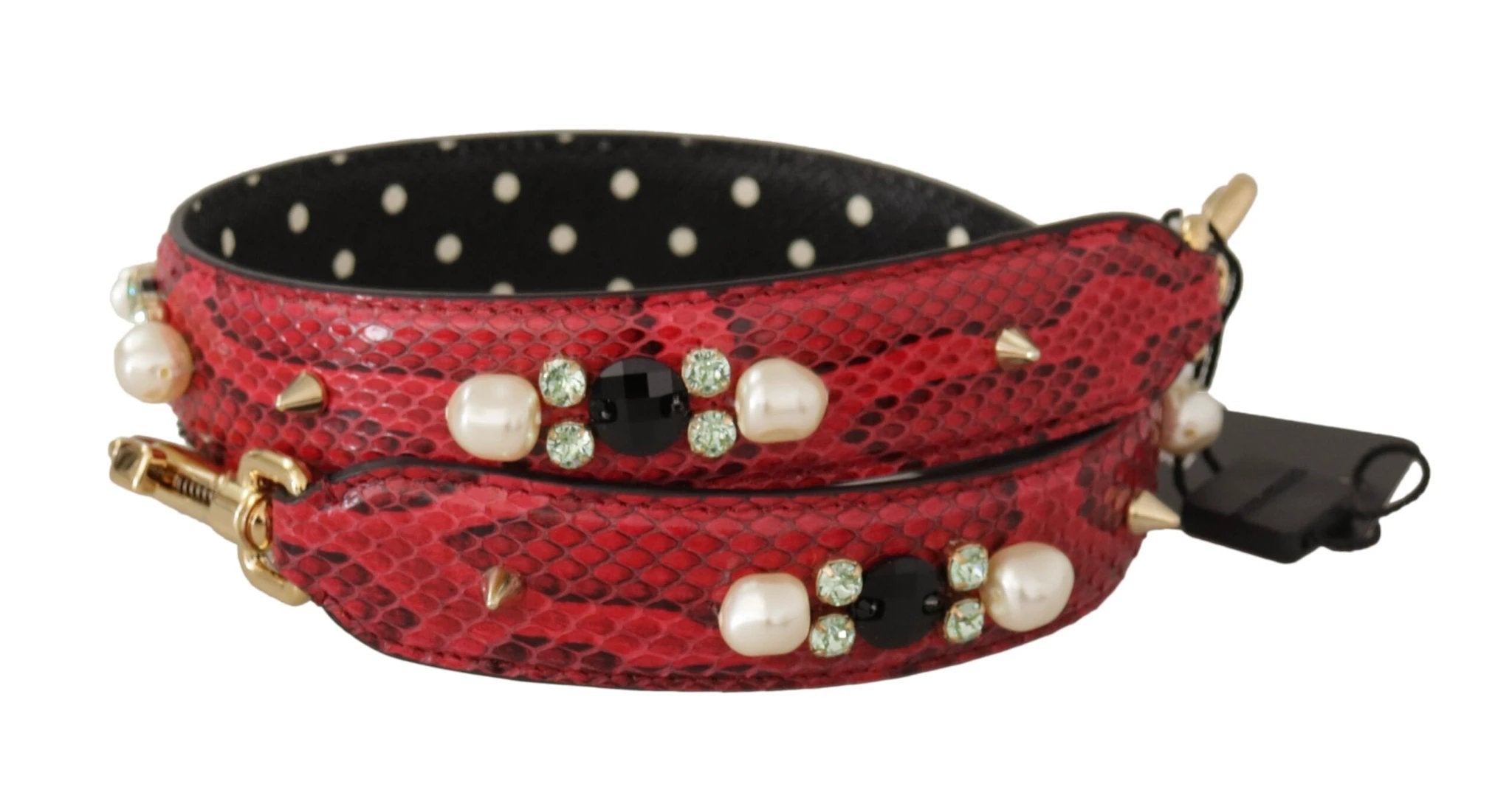 Dolce & Gabbana Red Python Leather Crystals Reversible Shoulder Strap by Dolce & Gabbana