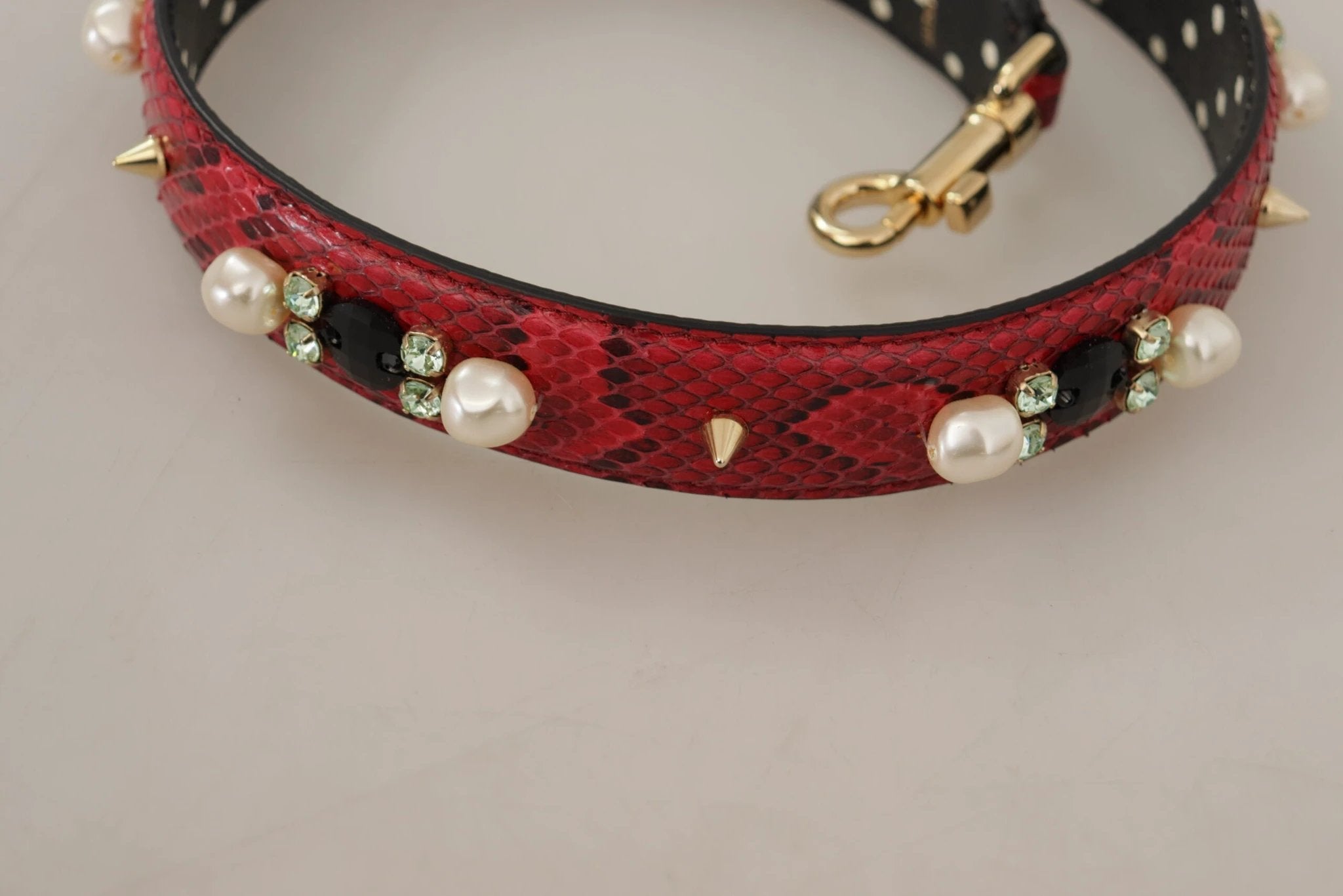 Dolce & Gabbana Red Python Leather Crystals Reversible Shoulder Strap by Dolce & Gabbana