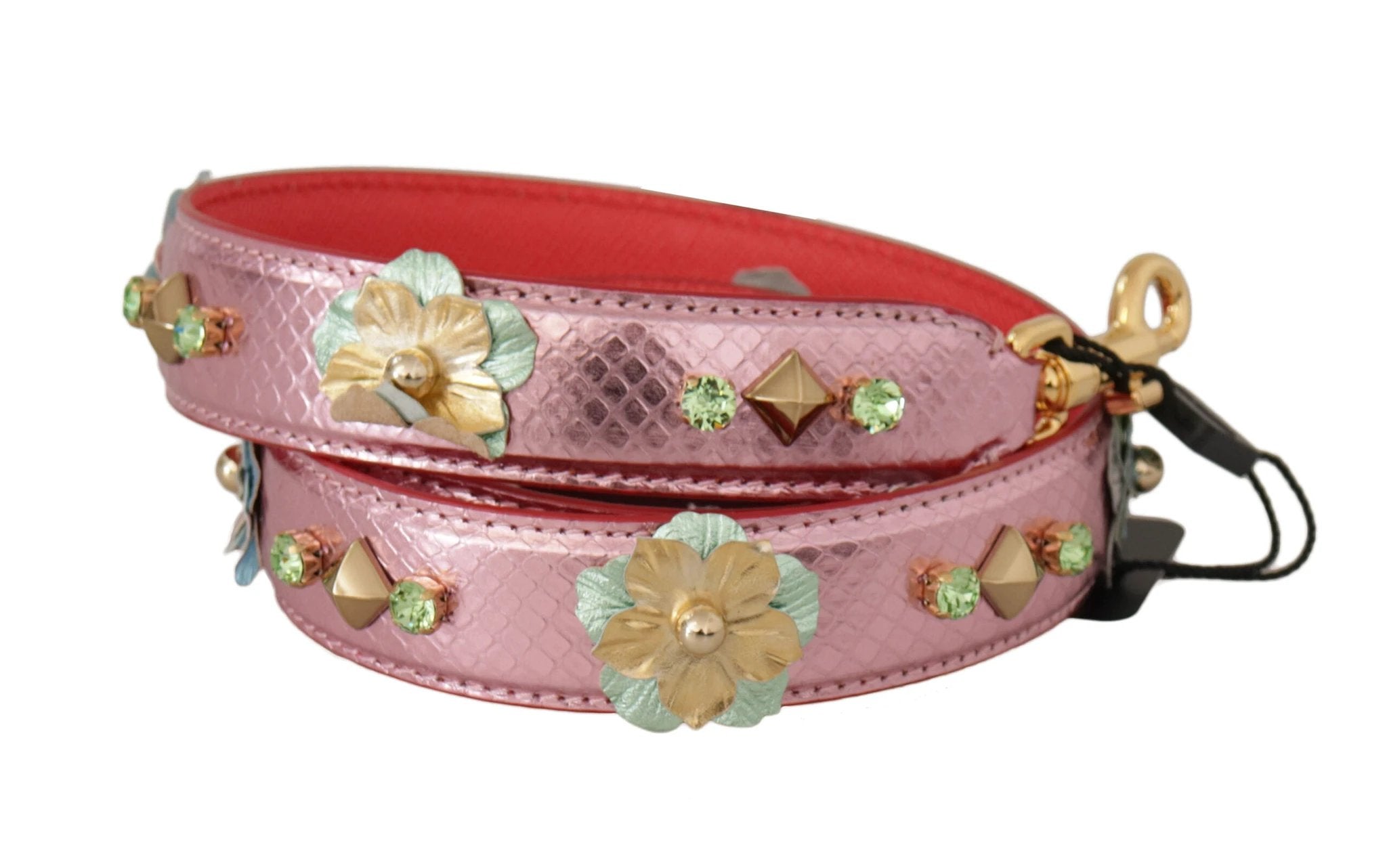 Dolce & Gabbana Metallic Pink Leather Studded Shoulder Strap by Dolce & Gabbana