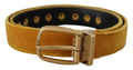 Dolce & Gabbana Mustard Velvet Gold Logo Engraved Metal Buckle Belt by Dolce & Gabbana
