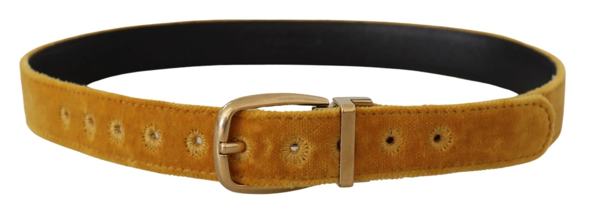 Dolce & Gabbana Mustard Velvet Gold Logo Engraved Metal Buckle Belt by Dolce & Gabbana