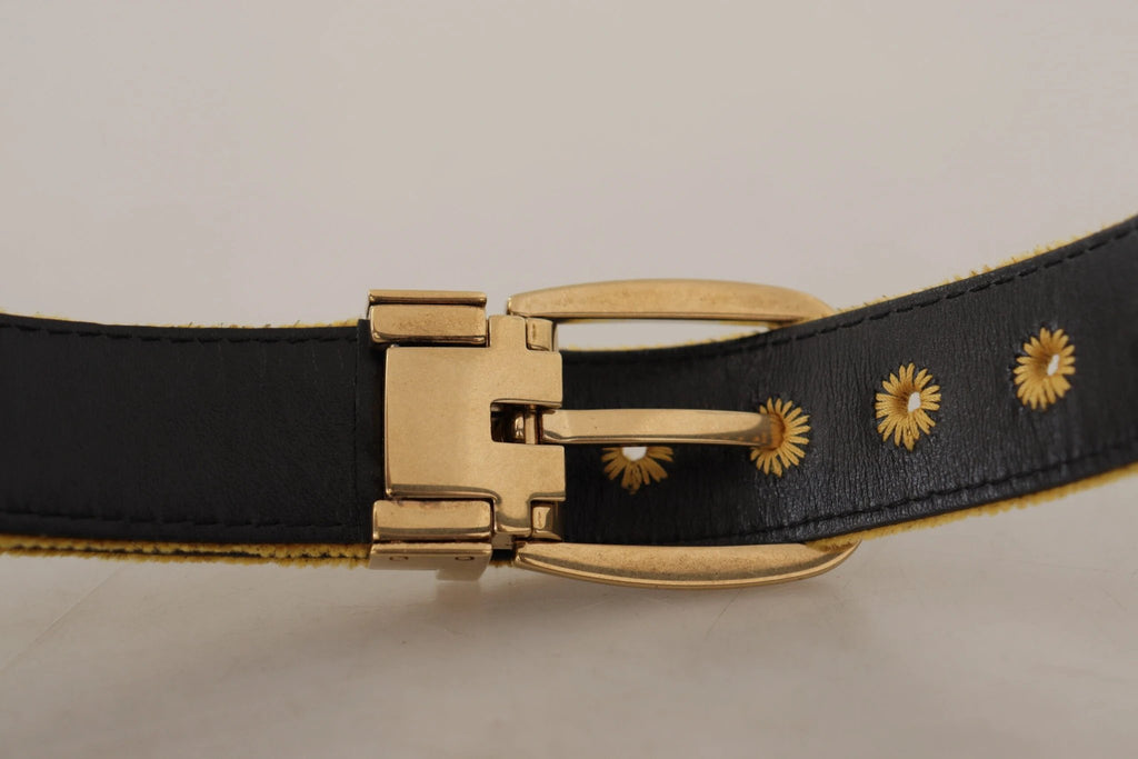 Dolce & Gabbana Mustard Velvet Gold Logo Engraved Metal Buckle Belt by Dolce & Gabbana