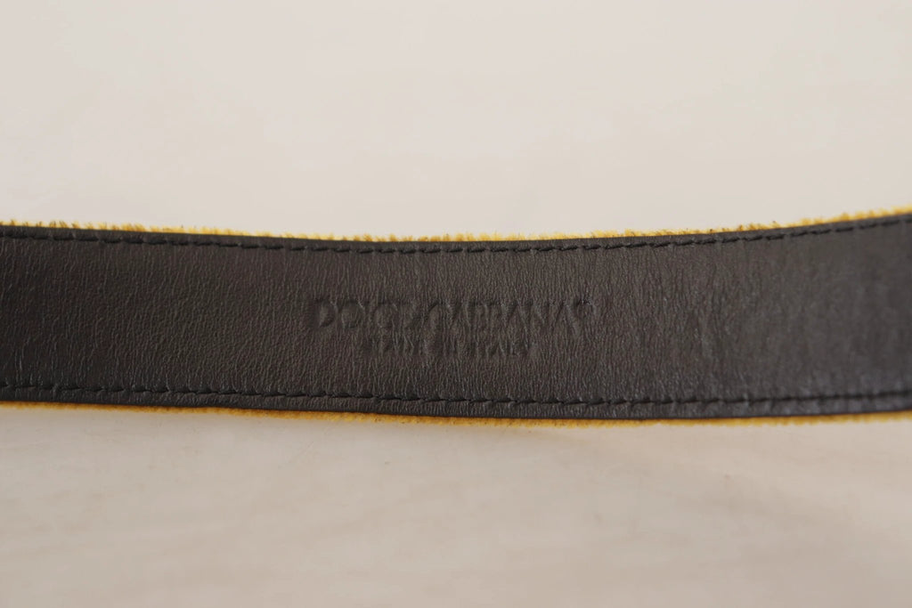 Dolce & Gabbana Mustard Velvet Gold Logo Engraved Metal Buckle Belt by Dolce & Gabbana