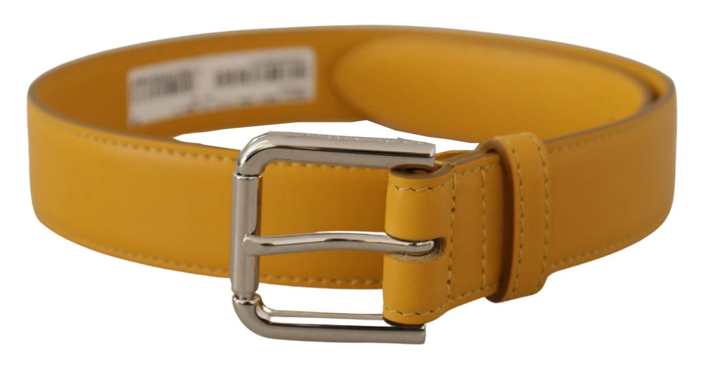 Dolce & Gabbana Yellow Leather Silver Tone Logo Metal Buckle Belt by Dolce & Gabbana