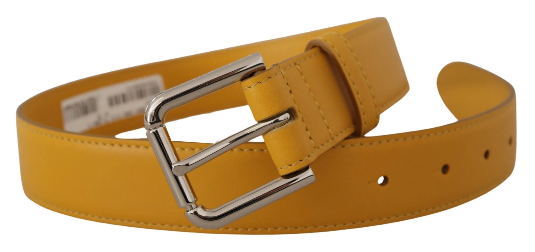 Dolce & Gabbana Yellow Leather Silver Tone Logo Metal Buckle Belt by Dolce & Gabbana