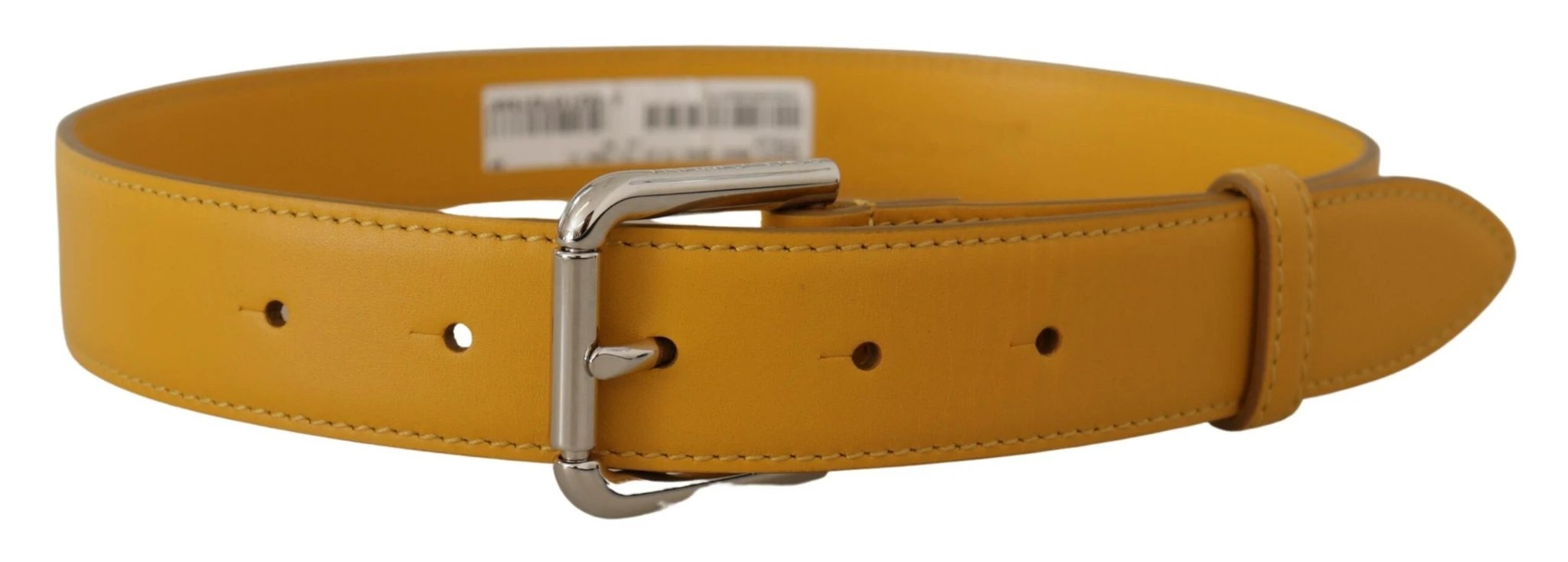 Dolce & Gabbana Yellow Leather Silver Tone Logo Metal Buckle Belt by Dolce & Gabbana