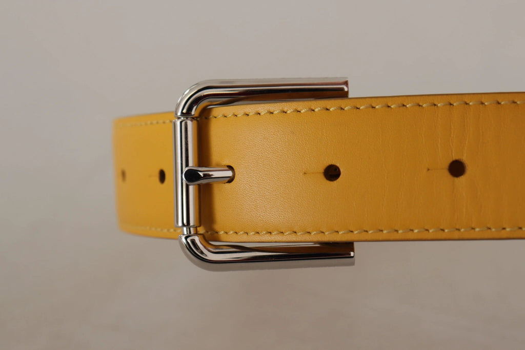 Dolce & Gabbana Yellow Leather Silver Tone Logo Metal Buckle Belt by Dolce & Gabbana