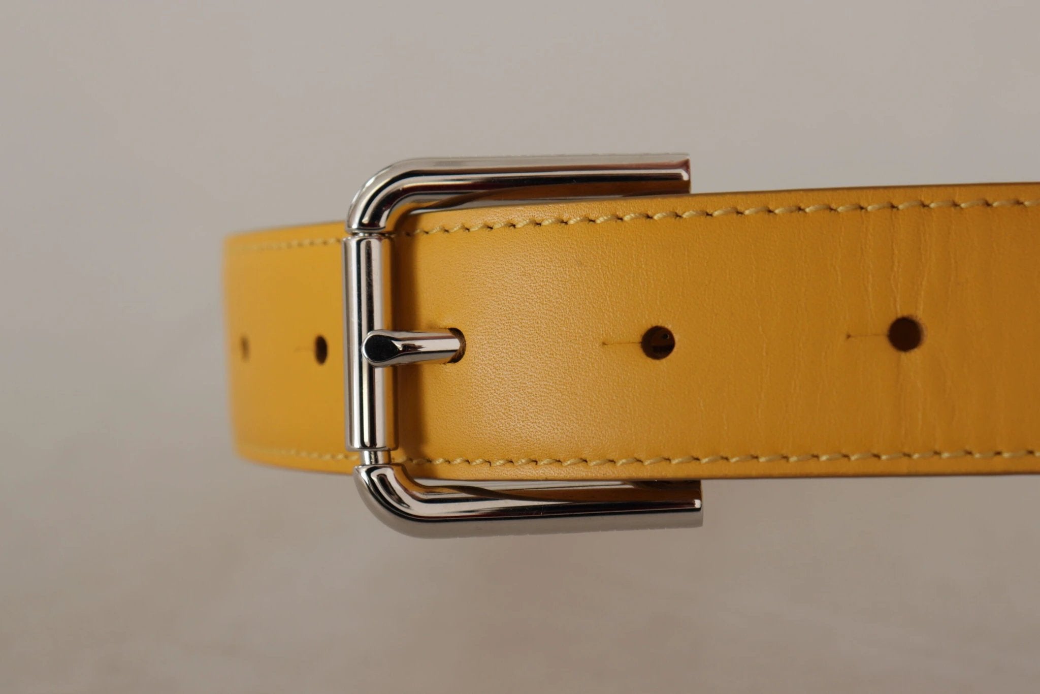 Dolce & Gabbana Yellow Leather Silver Tone Logo Metal Buckle Belt by Dolce & Gabbana