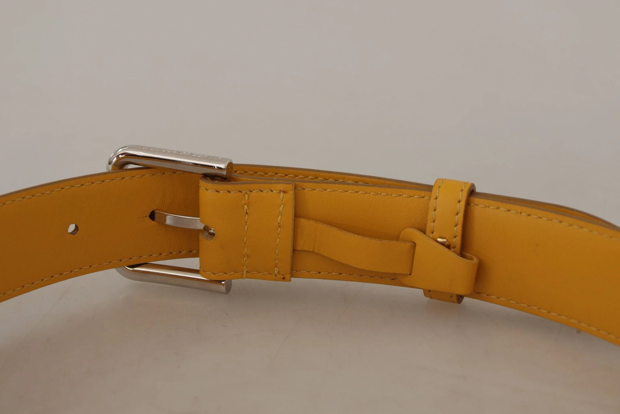 Dolce & Gabbana Yellow Leather Silver Tone Logo Metal Buckle Belt by Dolce & Gabbana