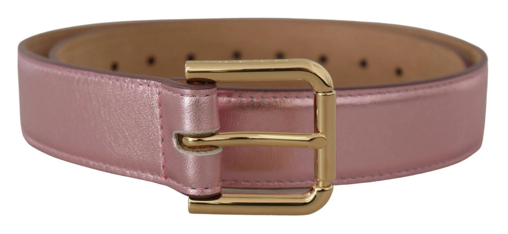 Dolce & Gabbana Metallic Pink Polished Leather Logo Metal Buckle Belt by Dolce & Gabbana