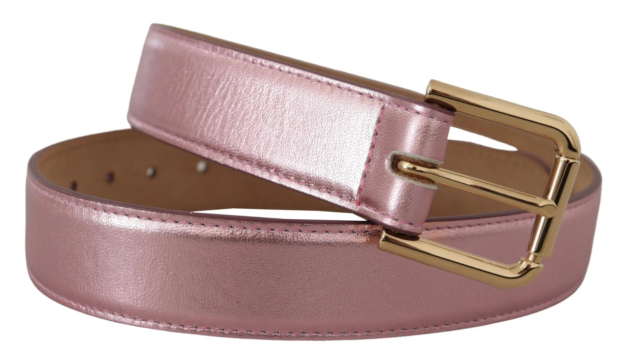Dolce & Gabbana Metallic Pink Polished Leather Logo Metal Buckle Belt by Dolce & Gabbana