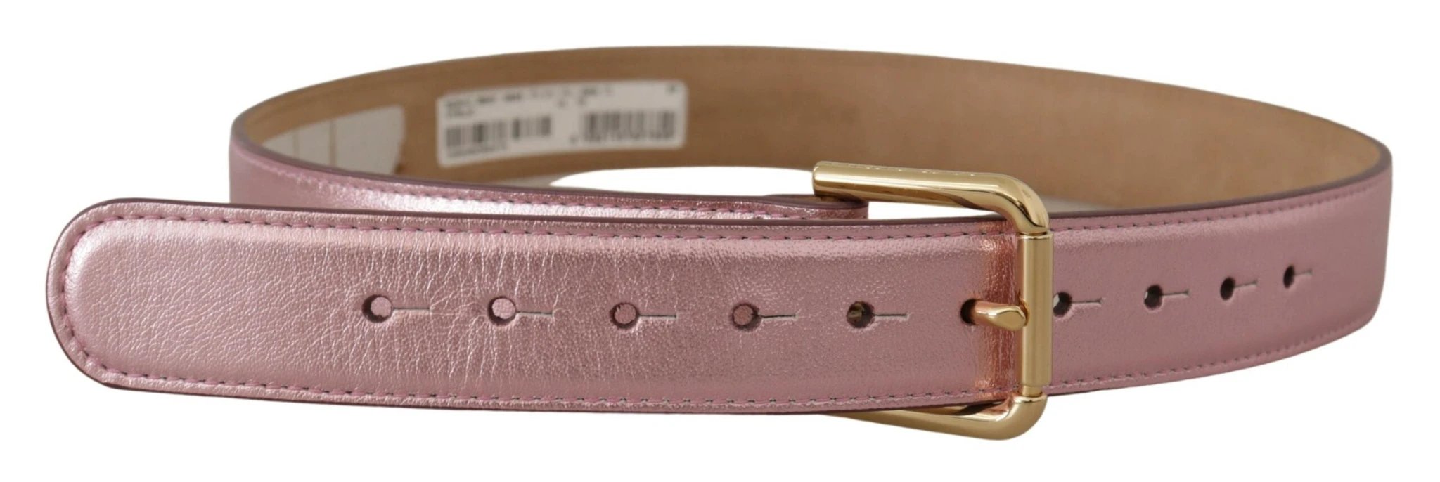 Dolce & Gabbana Metallic Pink Polished Leather Logo Metal Buckle Belt by Dolce & Gabbana