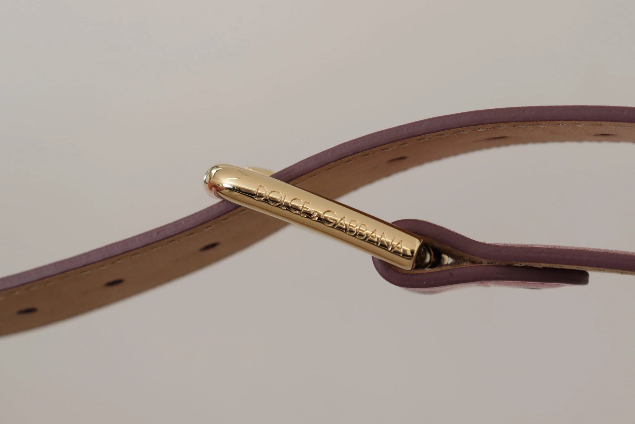 Dolce & Gabbana Metallic Pink Polished Leather Logo Metal Buckle Belt by Dolce & Gabbana