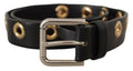 Dolce & Gabbana Black Leather Eyelet Silver Tone Metal Buckle Belt by Dolce & Gabbana