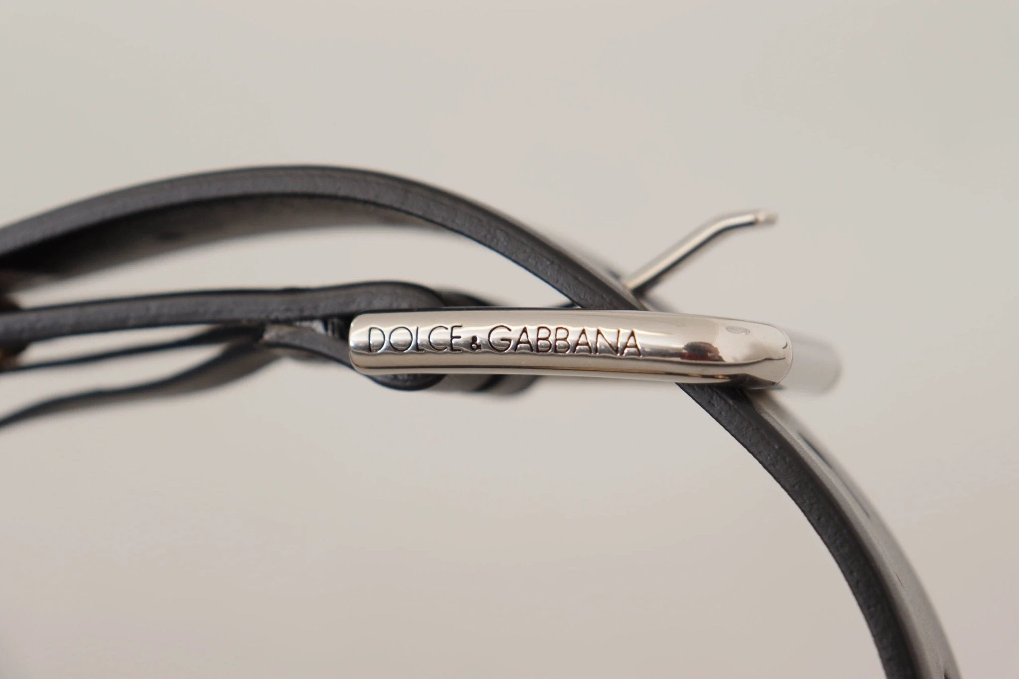 Dolce & Gabbana Black Leather Eyelet Silver Tone Metal Buckle Belt by Dolce & Gabbana