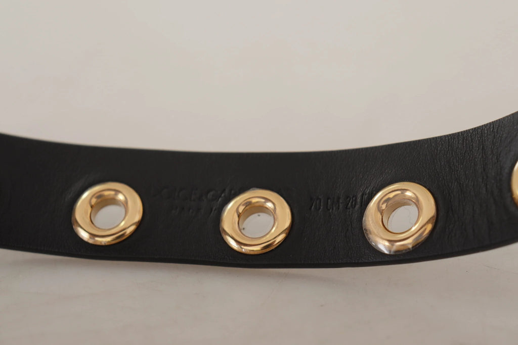 Dolce & Gabbana Black Leather Eyelet Silver Tone Metal Buckle Belt by Dolce & Gabbana
