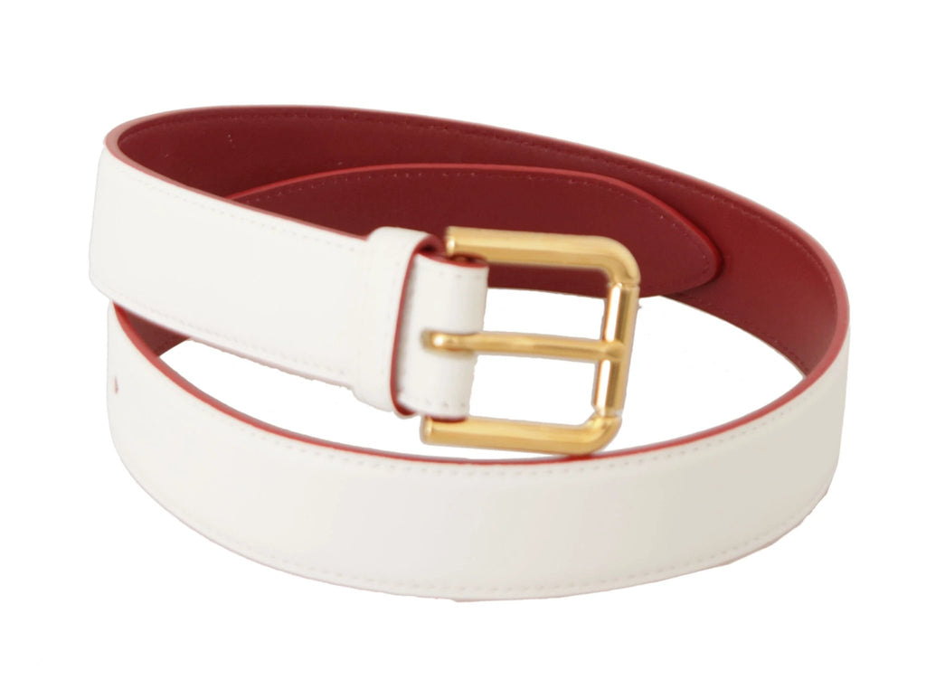 Dolce & Gabbana White Calf Leather Two-Toned Gold Metal Buckle Belt by Dolce & Gabbana
