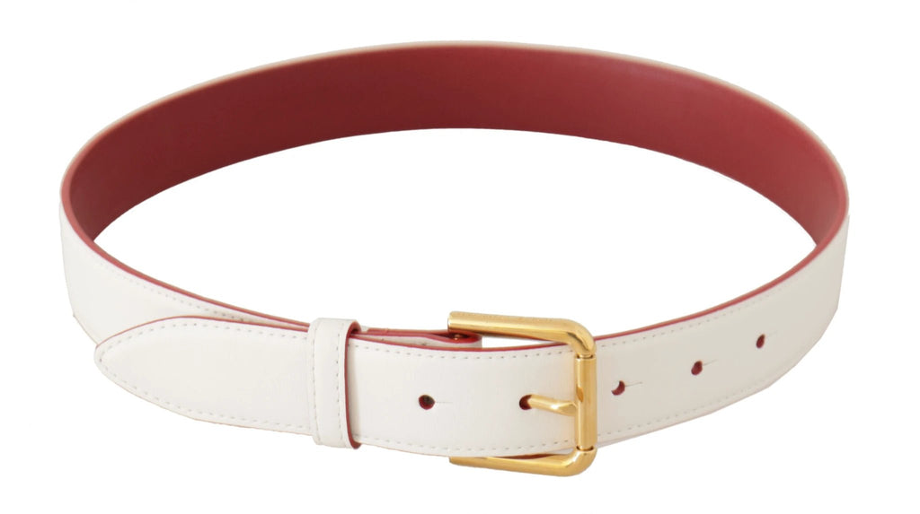Dolce & Gabbana White Calf Leather Two-Toned Gold Metal Buckle Belt by Dolce & Gabbana