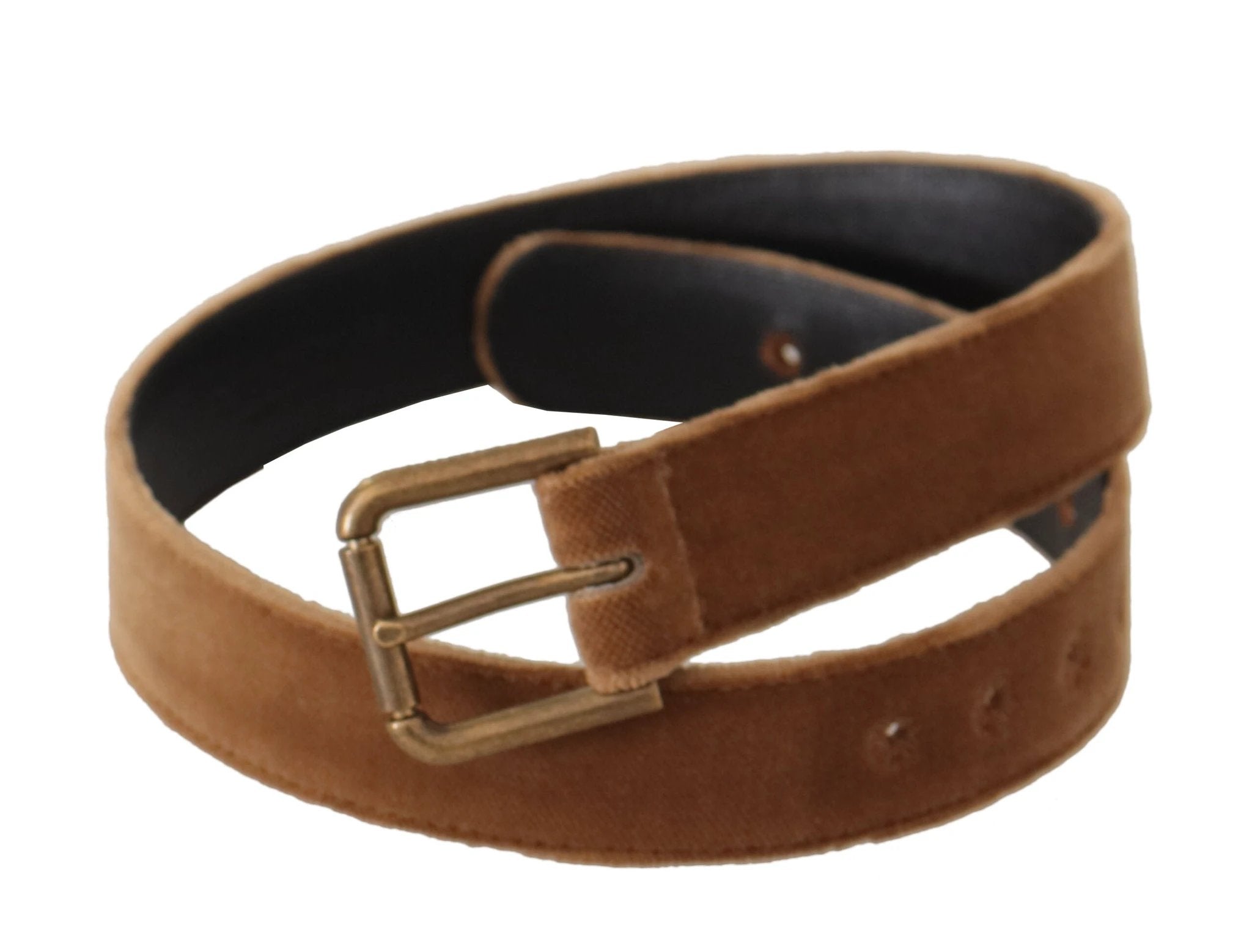 Dolce & Gabbana Brown Velvet Bronze Vintage Logo Metal Buckle Belt by Dolce & Gabbana