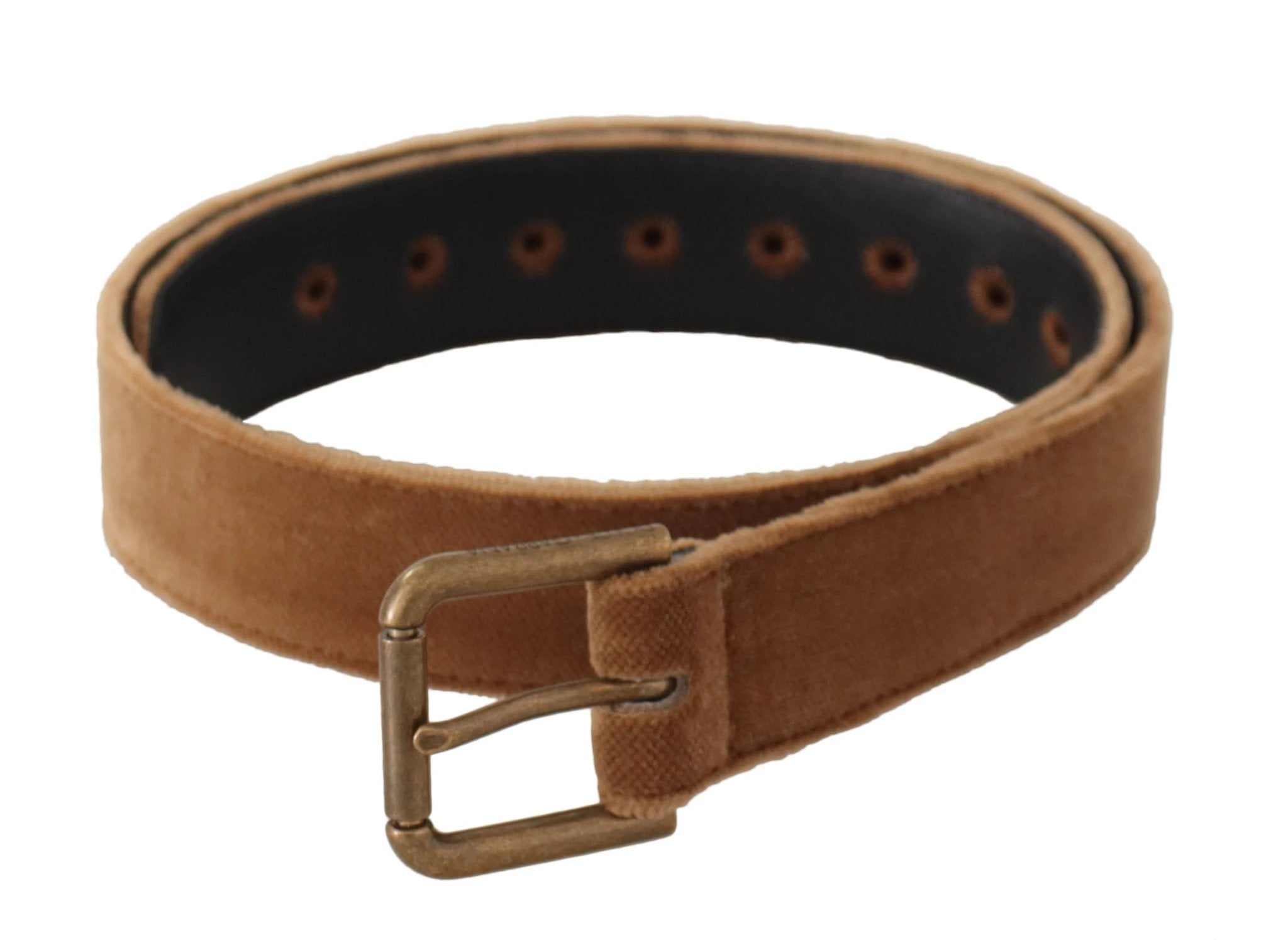 Dolce & Gabbana Brown Velvet Bronze Vintage Logo Metal Buckle Belt by Dolce & Gabbana