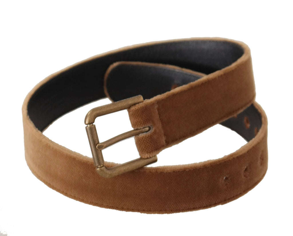 Dolce & Gabbana Brown Velvet Bronze Vintage Logo Metal Buckle Belt by Dolce & Gabbana