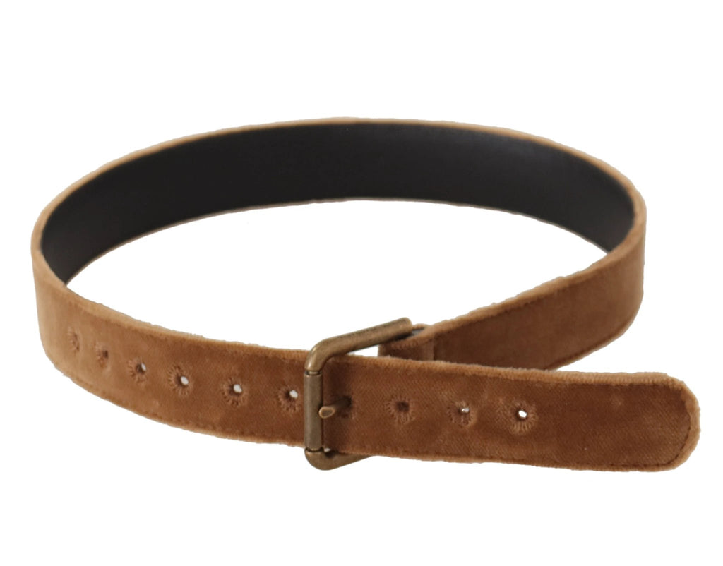 Dolce & Gabbana Brown Velvet Bronze Vintage Logo Metal Buckle Belt by Dolce & Gabbana