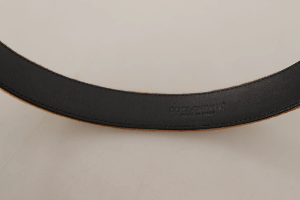 Dolce & Gabbana Brown Velvet Bronze Vintage Logo Metal Buckle Belt by Dolce & Gabbana