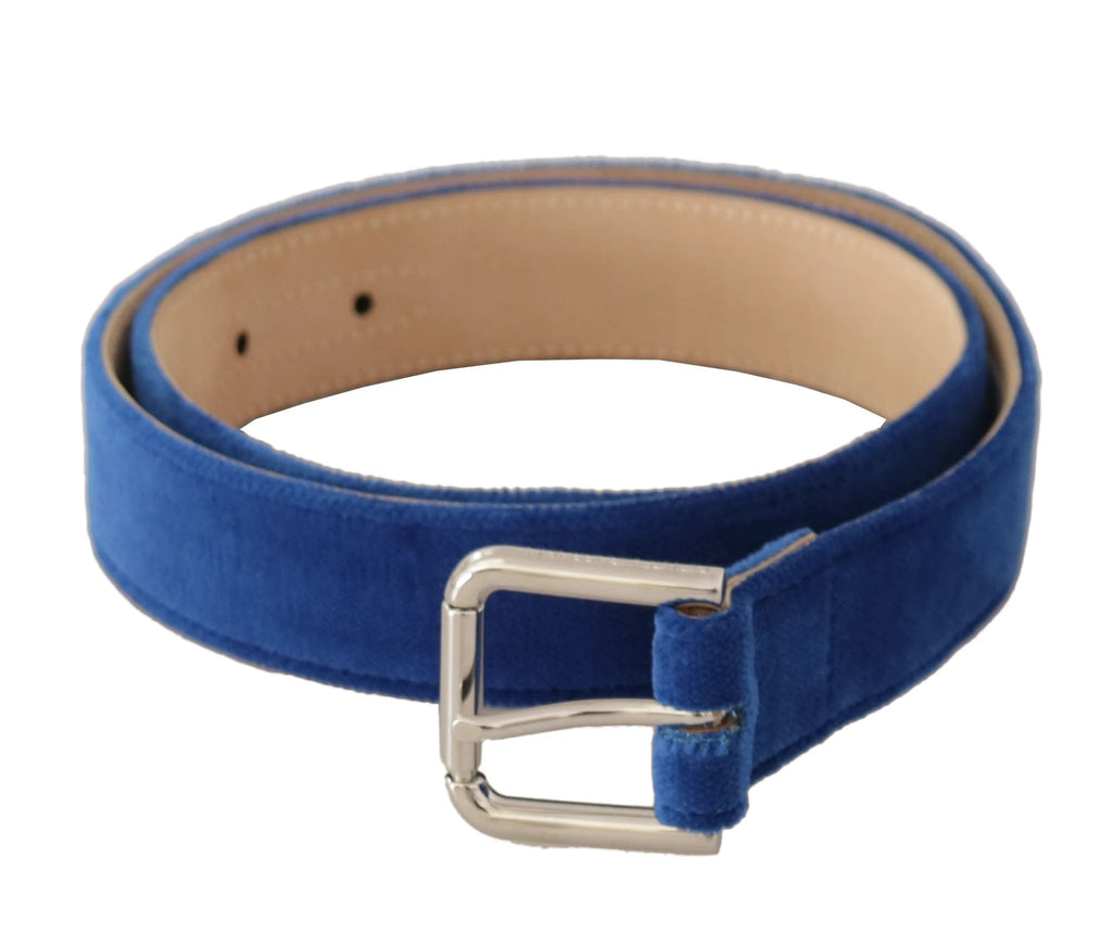 Dolce & Gabbana Blue Velvet Silver Logo Engraved Metal Buckle Belt by Dolce & Gabbana