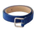 Dolce & Gabbana Blue Velvet Silver Logo Engraved Metal Buckle Belt by Dolce & Gabbana