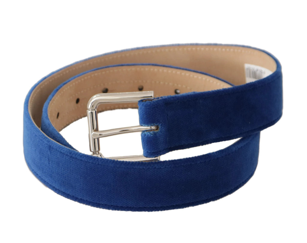 Dolce & Gabbana Blue Velvet Silver Logo Engraved Metal Buckle Belt by Dolce & Gabbana