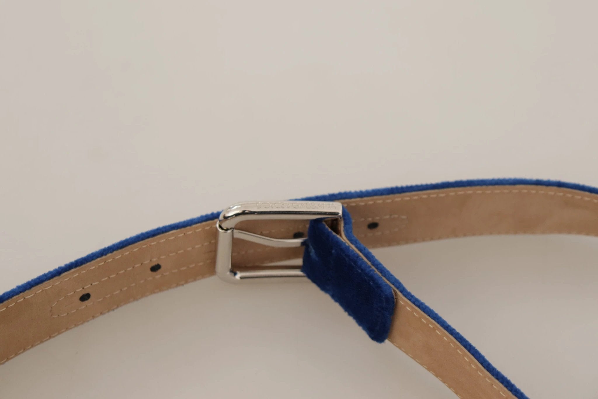 Dolce & Gabbana Blue Velvet Silver Logo Engraved Metal Buckle Belt by Dolce & Gabbana