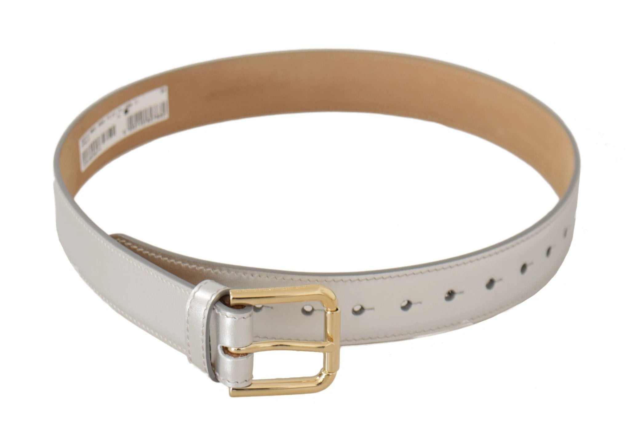 Dolce & Gabbana Silver Leather Gold Tone Logo Metal Buckle Belt by Dolce & Gabbana
