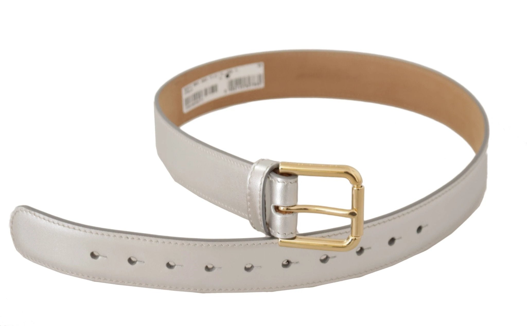 Dolce & Gabbana Silver Leather Gold Tone Logo Metal Buckle Belt by Dolce & Gabbana