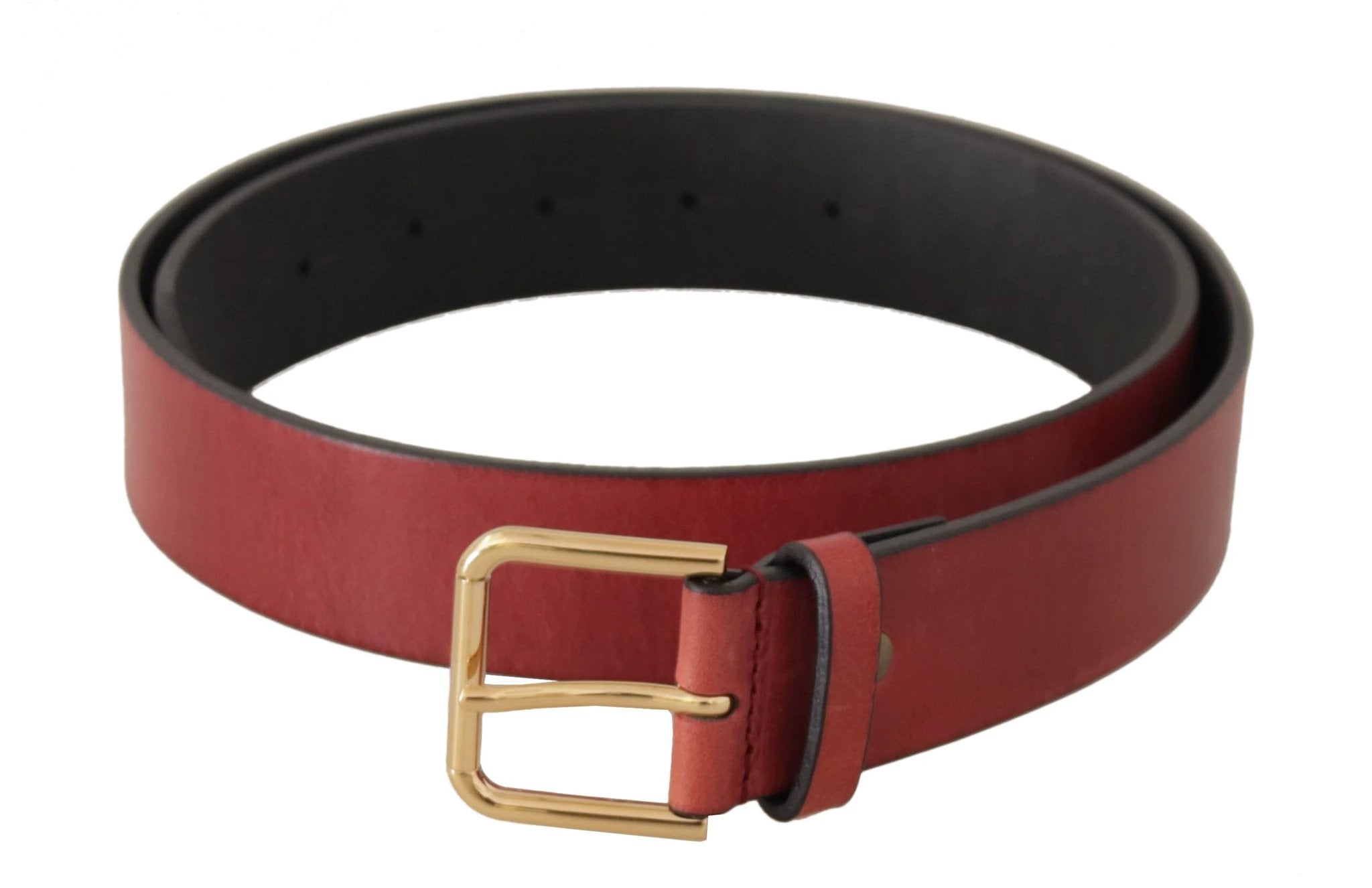 Dolce & Gabbana Red Leather Gold Logo Engraved Metal Buckle Belt by Dolce & Gabbana