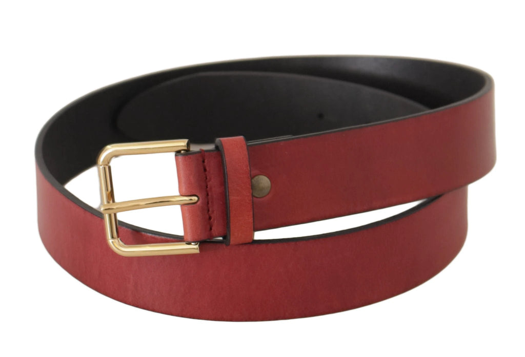 Dolce & Gabbana Red Leather Gold Logo Engraved Metal Buckle Belt by Dolce & Gabbana