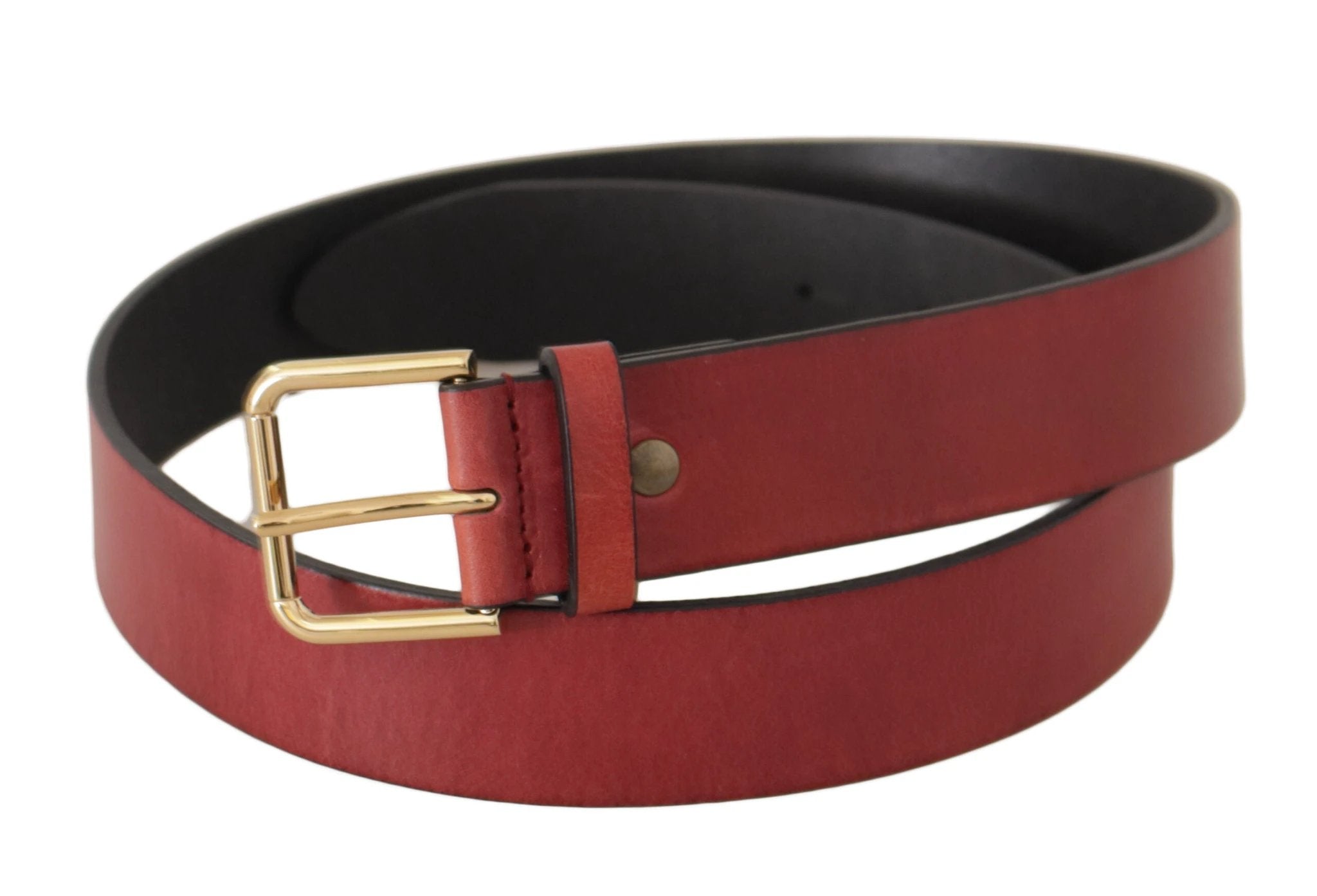 Dolce & Gabbana Red Leather Gold Logo Engraved Metal Buckle Belt by Dolce & Gabbana